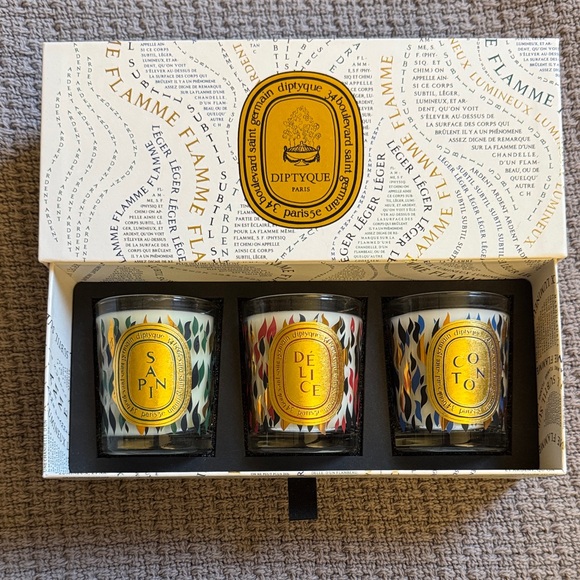 diptyque Other - Diptyque Candle Trio with Vibrant Patterns
